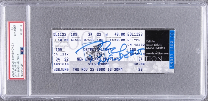 Tom Brady Signed & Inscribed New England Patriots vs Detroit Lions Full Ticket From Brady NFL Debut On 11/23/2000 (PSA/DNA)